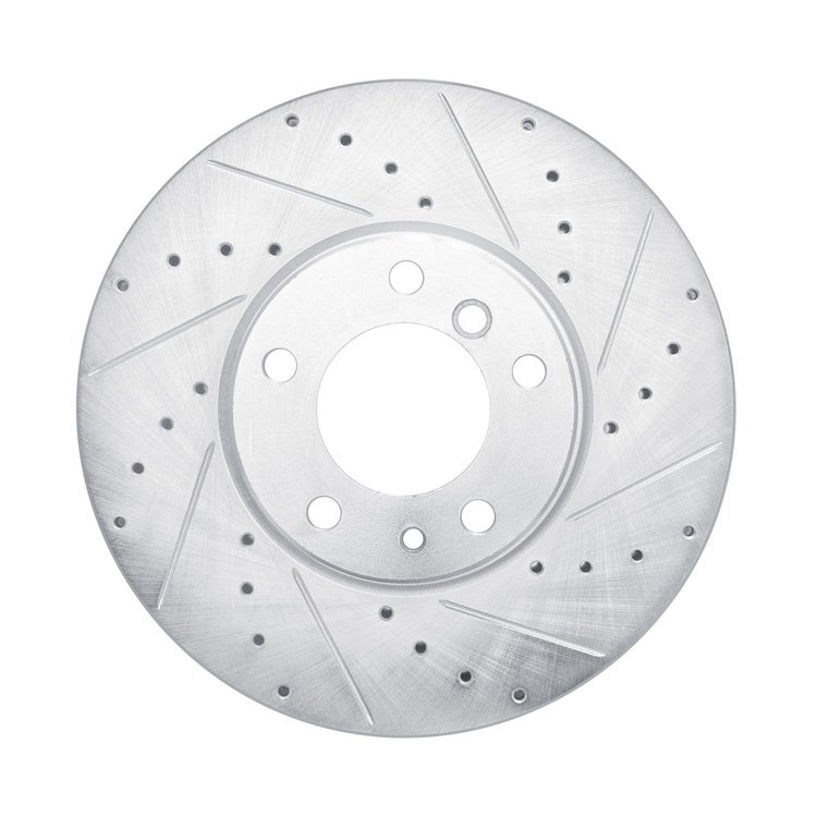 E-Line Drilled & Slotted Silver Brake Rotor, 2000-2003 BMW, Position: Front Right