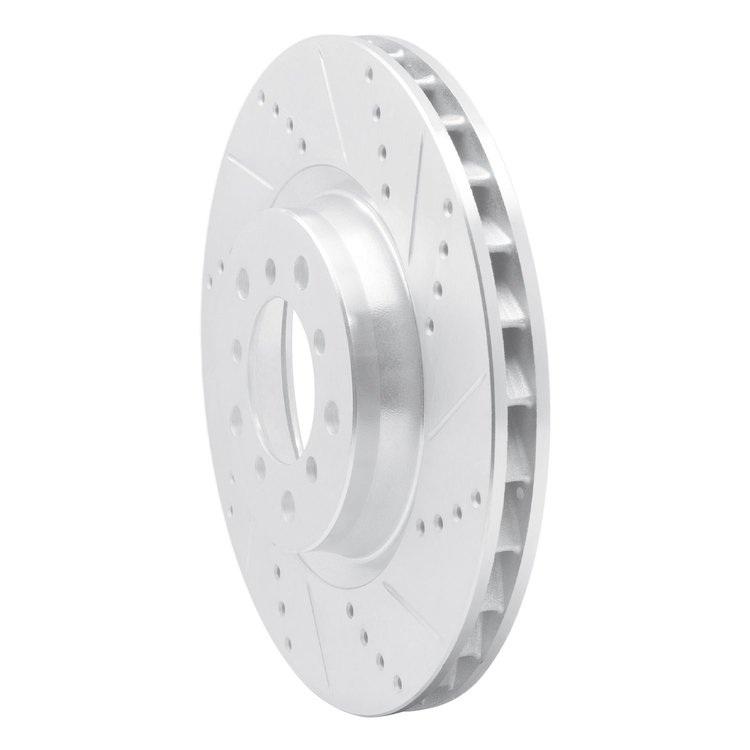 E-Line Drilled & Slotted Silver Brake Rotor, 2001-2006 BMW, Position: Left Front