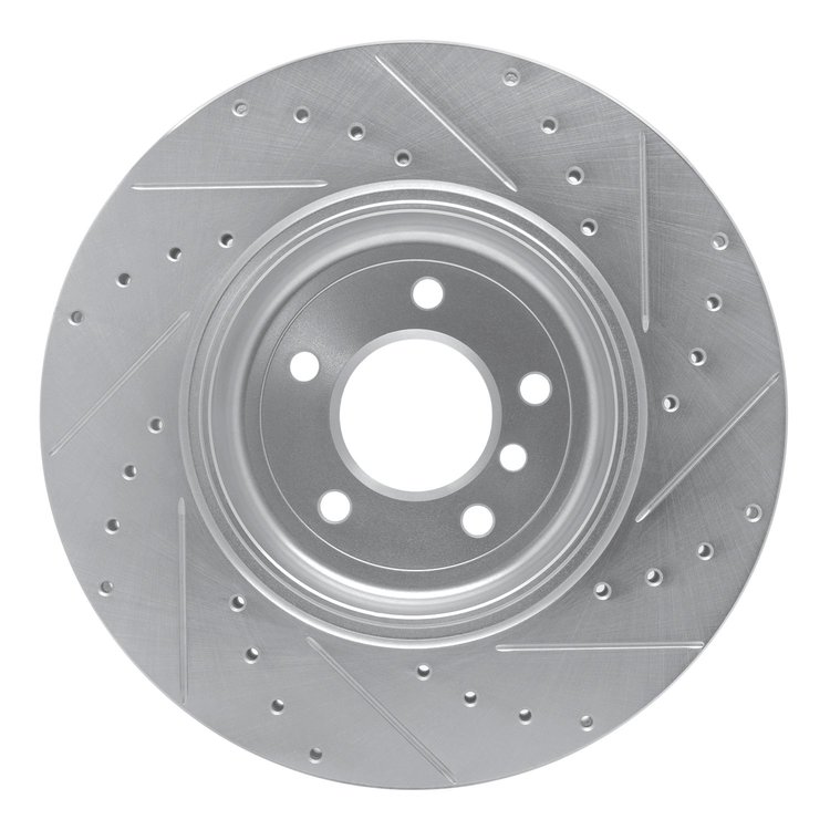 E-Line Drilled & Slotted Silver Brake Rotor, 2004-2010 BMW, Position: Rear Left
