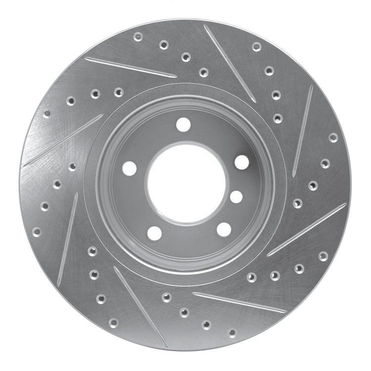 E-Line Drilled & Slotted Silver Brake Rotor, 2004-2010 BMW, Position: Front Left