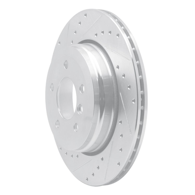 E-Line Drilled & Slotted Silver Brake Rotor, 2004-2010 BMW, Position: Rear Left