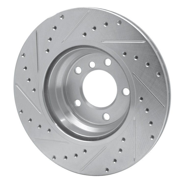 E-Line Drilled & Slotted Silver Brake Rotor, 2006-2012 BMW, Position: Front Right