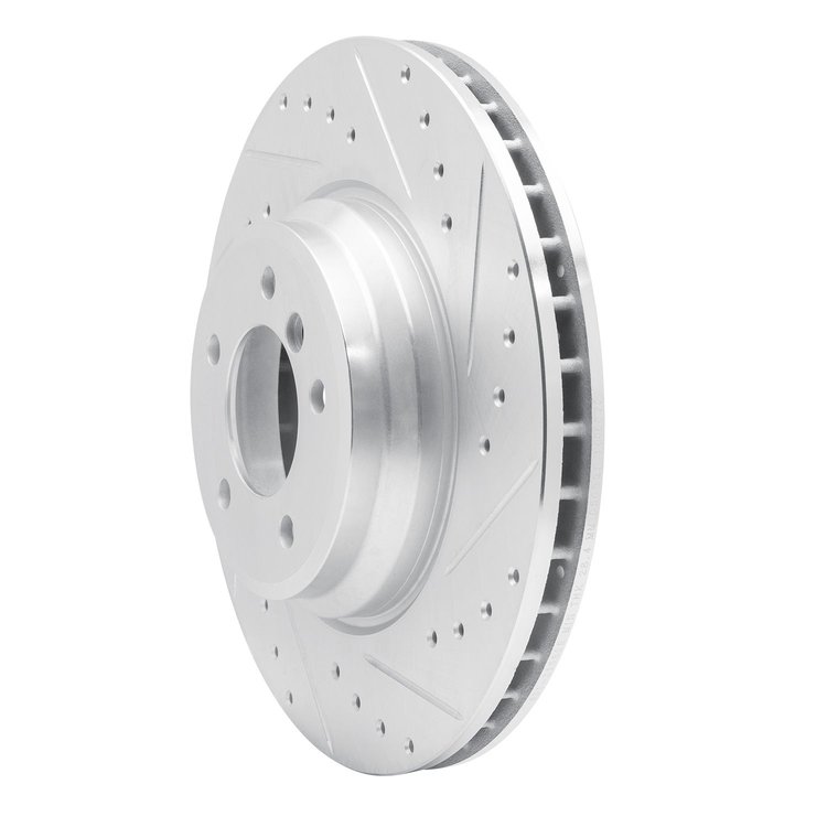 E-Line Drilled & Slotted Silver Brake Rotor, 2007-2015 BMW, Position: Front Right