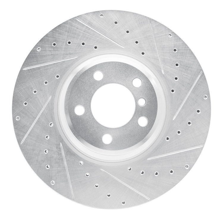 E-Line Drilled & Slotted Silver Brake Rotor, 2007-2008 BMW, Position: Front Right
