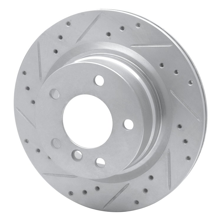 E-Line Drilled & Slotted Silver Brake Rotor, 2008-2013 BMW, Position: Rear Left