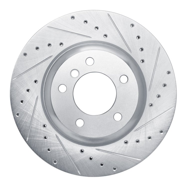 E-Line Drilled & Slotted Silver Brake Rotor, 2009-2016 BMW, Position: Front Right