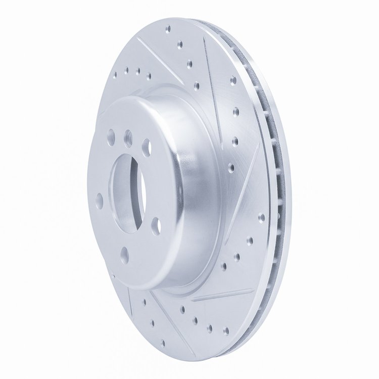 E-Line Drilled & Slotted Silver Brake Rotor, 2011-2016 BMW, Position: Front Right