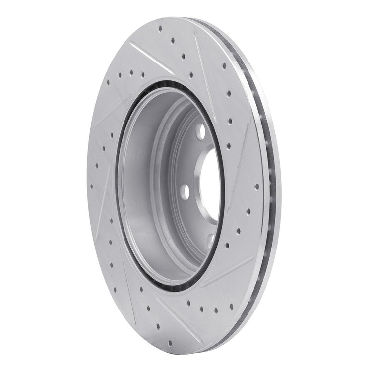 E-Line Drilled & Slotted Silver Brake Rotor, 2012-2020 BMW, Position: Rear Left