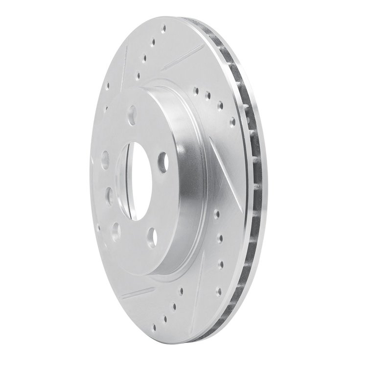 E-Line Drilled & Slotted Silver Brake Rotor, 2014-2021 BMW, Position: Front Left
