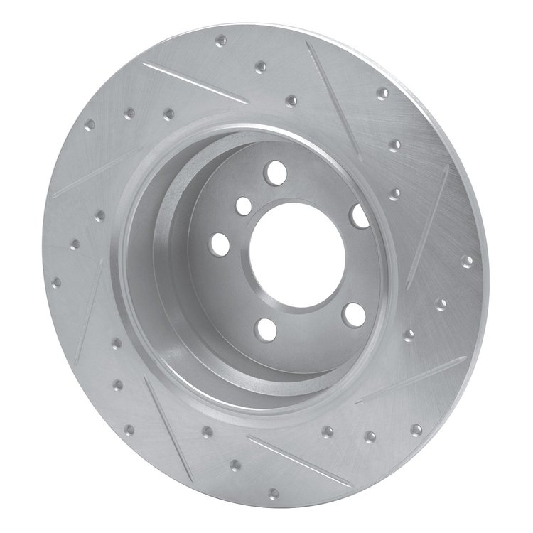 E-Line Drilled & Slotted Silver Brake Rotor, 2000-2006 BMW, Position: Rear Left