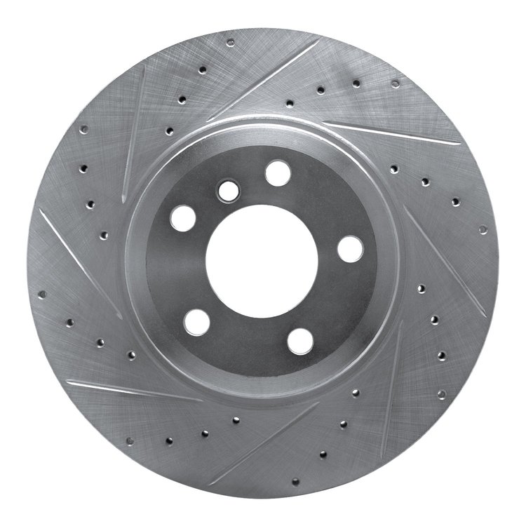 E-Line Drilled & Slotted Silver Brake Rotor, 2007-2019 BMW, Position: Rear Left