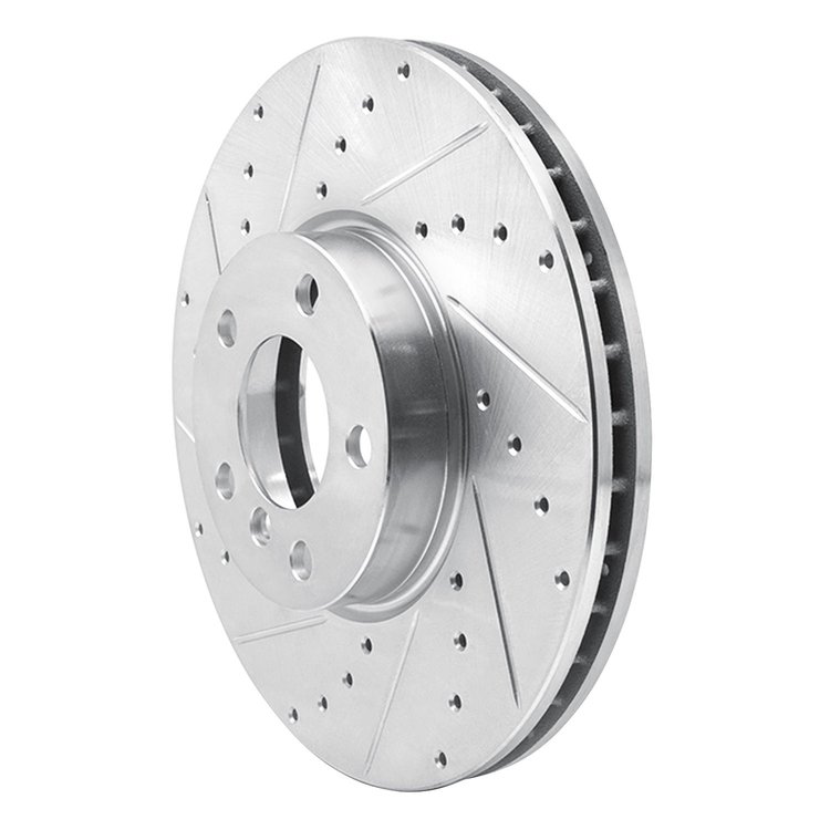 E-Line Drilled & Slotted Silver Brake Rotor, 2007-2019 BMW, Position: Front Left