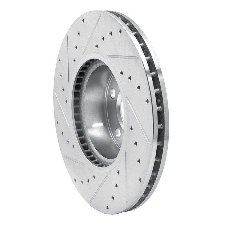 E-Line Drilled & Slotted Silver Brake Rotor, 2011-2018 BMW, Position: Front Right