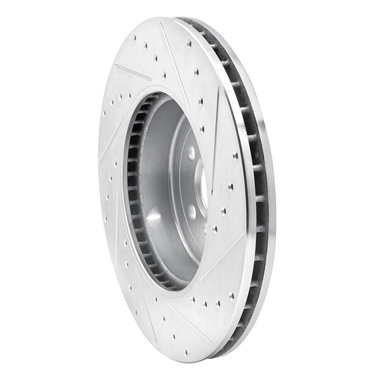 E-Line Drilled & Slotted Silver Brake Rotor, Fits Select BMW, Position: Front Left