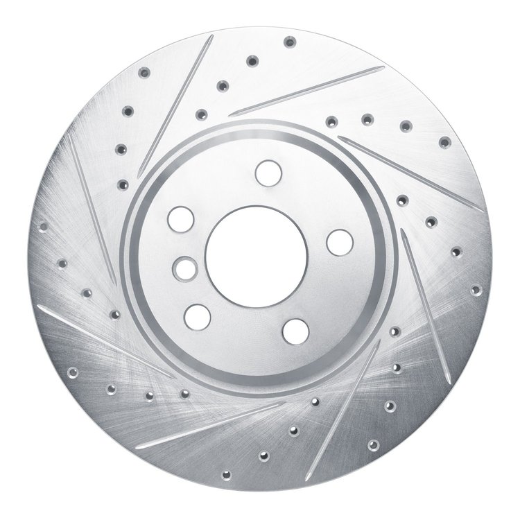 E-Line Drilled & Slotted Silver Brake Rotor, Fits Select Fits Multiple Makes/Models, Position: Front Left