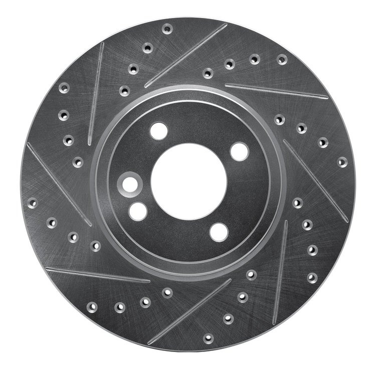 E-Line Drilled & Slotted Silver Brake Rotor, 2002-2006 Mini, Position: Front Left
