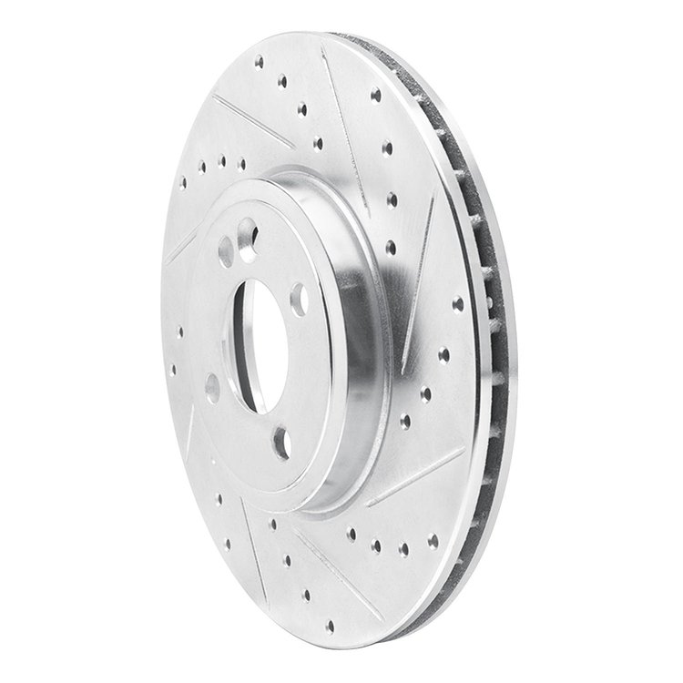 E-Line Drilled & Slotted Silver Brake Rotor, 2002-2006 Mini, Position: Front Right