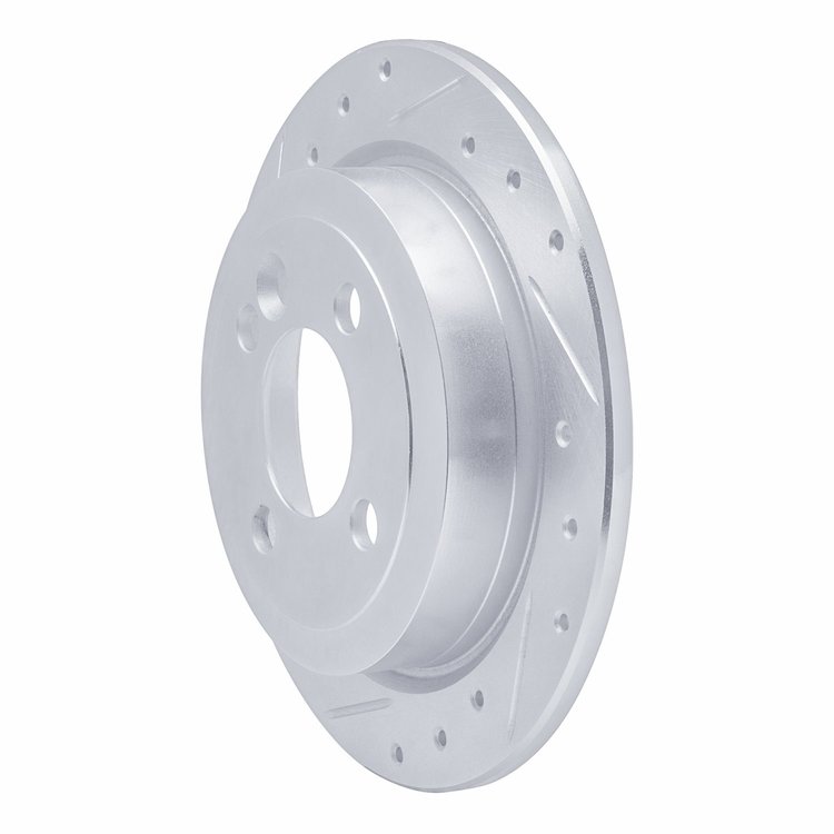 E-Line Drilled & Slotted Silver Brake Rotor, 2002-2015 Mini, Position: Rear Left