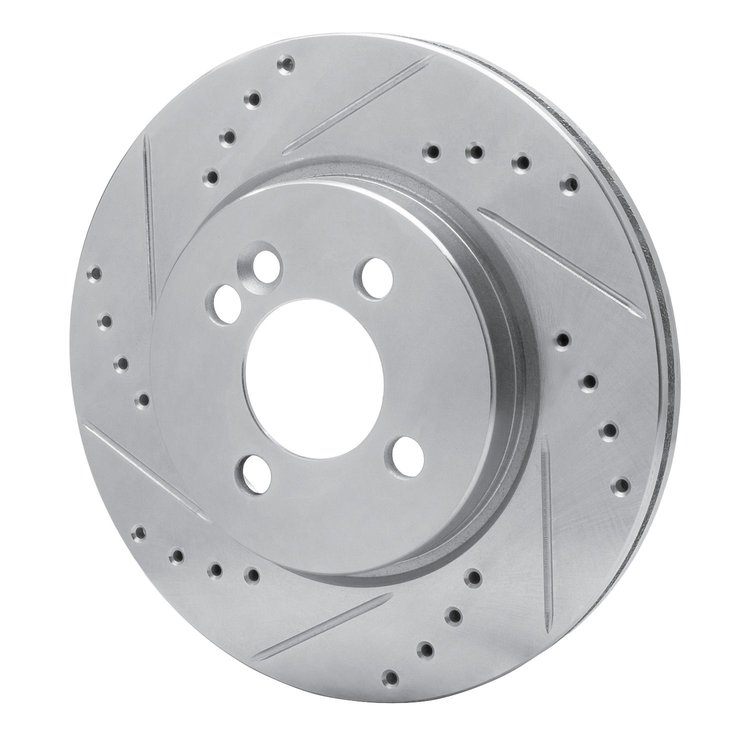 E-Line Drilled & Slotted Silver Brake Rotor, 2002-2008 Mini, Position: Front Left