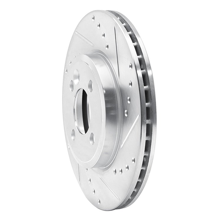 E-Line Drilled & Slotted Silver Brake Rotor, 2007-2015 Mini, Position: Front Right