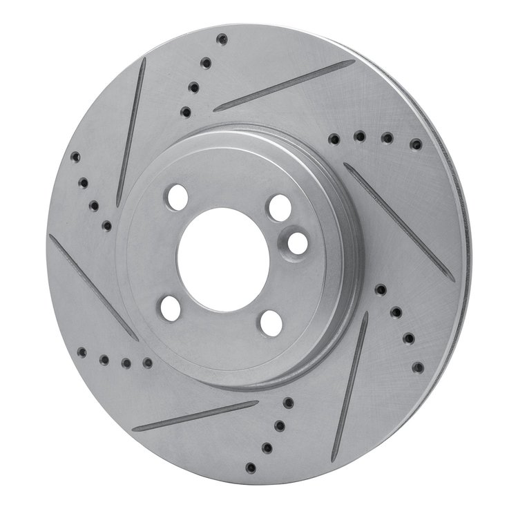 E-Line Drilled & Slotted Silver Brake Rotor, 2007-2015 Mini, Position: Front Left