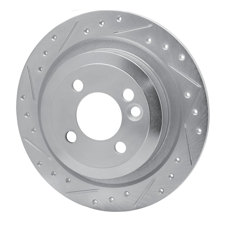 E-Line Drilled & Slotted Silver Brake Rotor, 2009-2014 Mini, Position: Rear Left