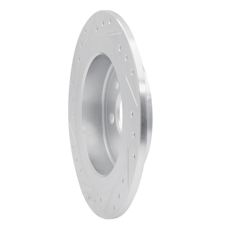 E-Line Drilled & Slotted Silver Brake Rotor, 2009-2014 Mini, Position: Rear Right