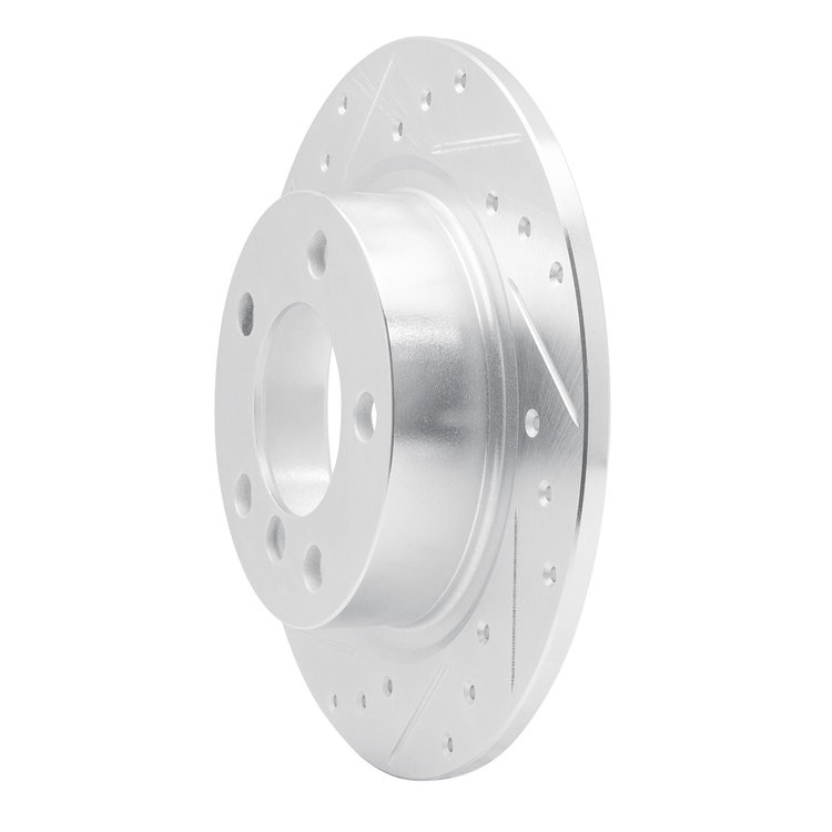 E-Line Drilled & Slotted Silver Brake Rotor, 2011-2016 Mini, Position: Rear Left