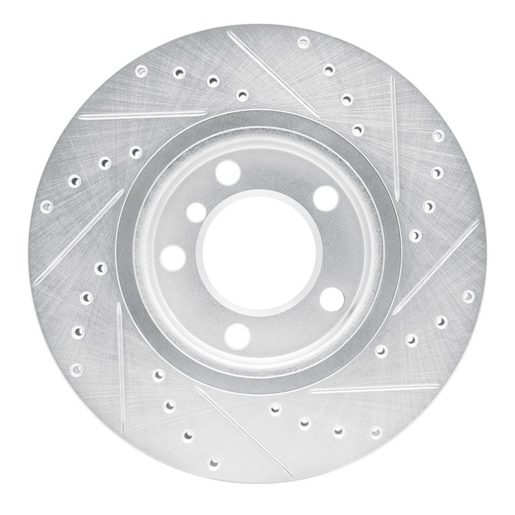 E-Line Drilled & Slotted Silver Brake Rotor, 2011-2016 Mini, Position: Front Left