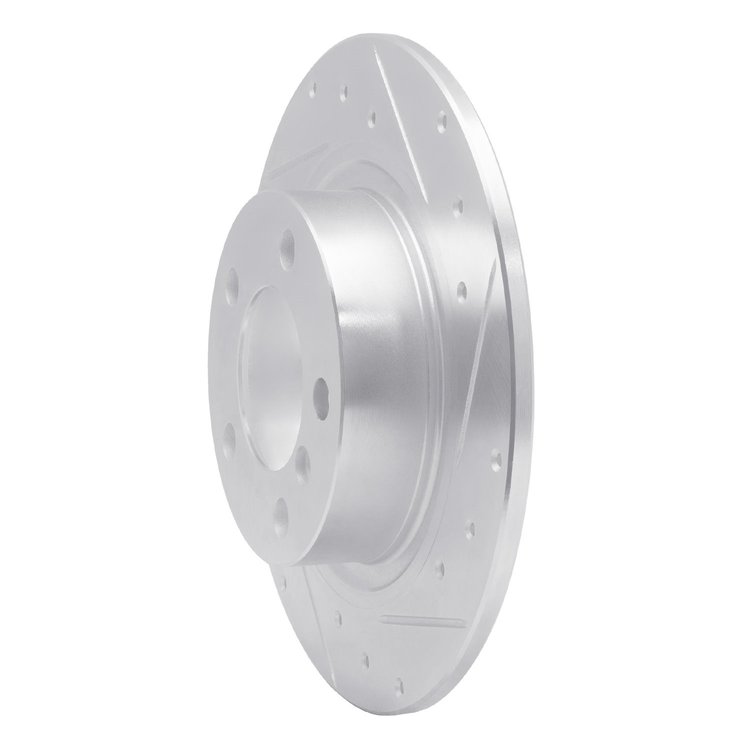 E-Line Drilled & Slotted Silver Brake Rotor, 2013-2016 Mini, Position: Rear Right