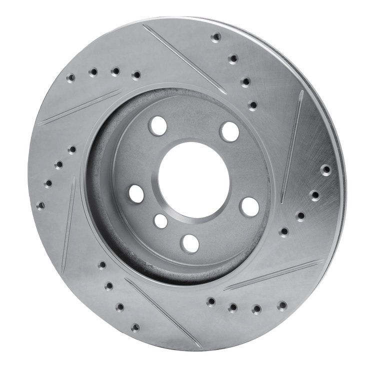 E-Line Drilled & Slotted Silver Brake Rotor, Fits Select Mini, Position: Front Left