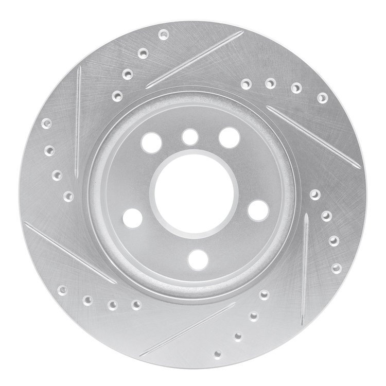 E-Line Drilled & Slotted Silver Brake Rotor, Fits Select Mini, Position: Front Right