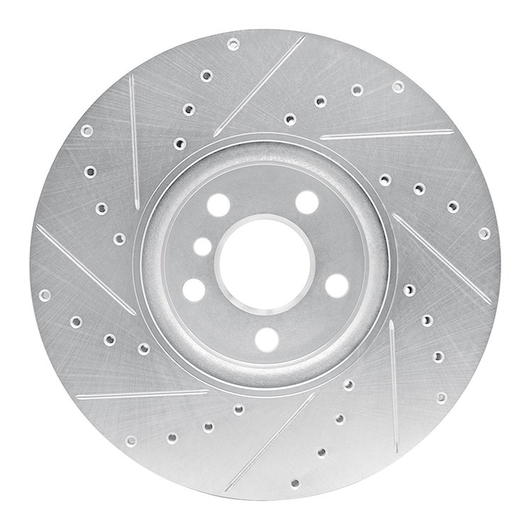 E-Line Drilled & Slotted Silver Brake Rotor, 2015-2019 Mini, Position: Front Right