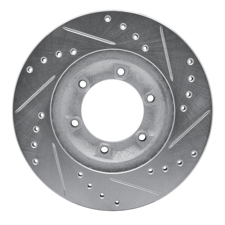 E-Line Drilled & Slotted Silver Brake Rotor, 1984-1987 GM, Position: Front Left