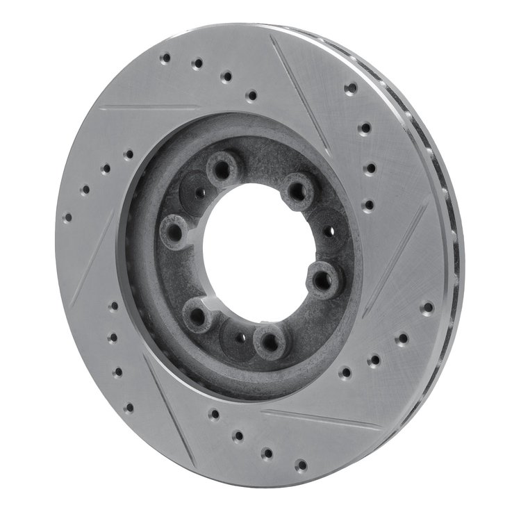 E-Line Drilled & Slotted Silver Brake Rotor, 1992-2002 Fits Multiple Makes/Models, Position: Front Left