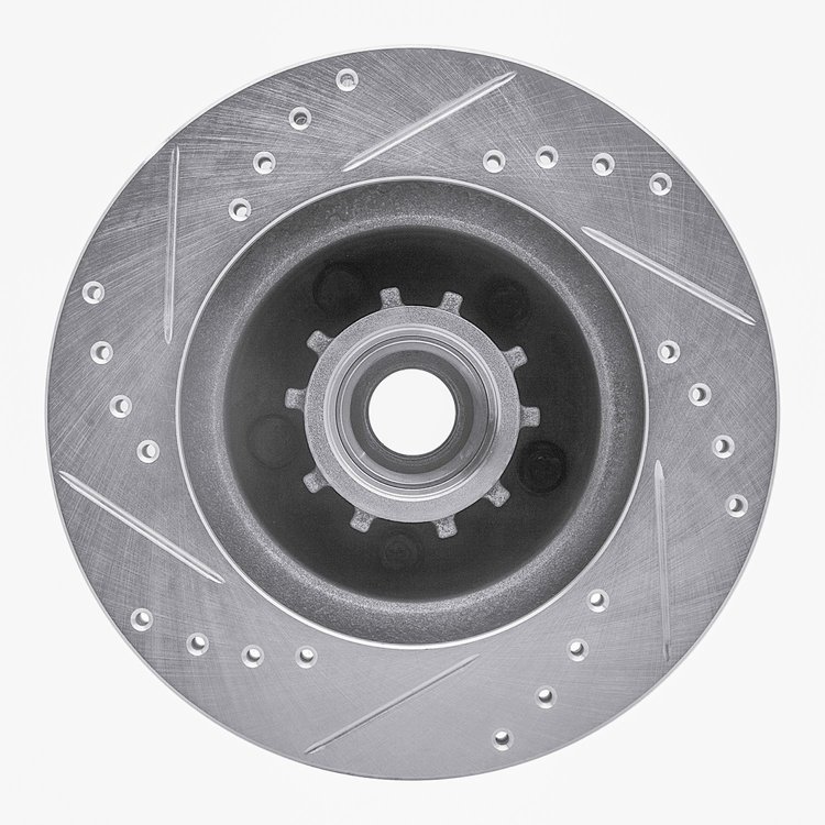 E-Line Drilled & Slotted Silver Brake Rotor, 1973-1989 Mopar, Position: Front Right