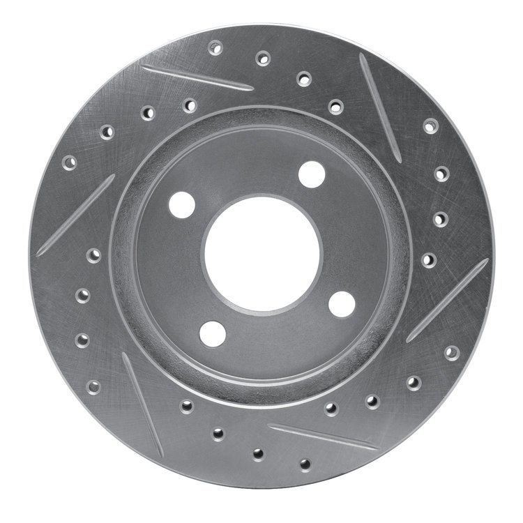 E-Line Drilled & Slotted Silver Brake Rotor, 1981-1987 Mopar, Position: Front Left