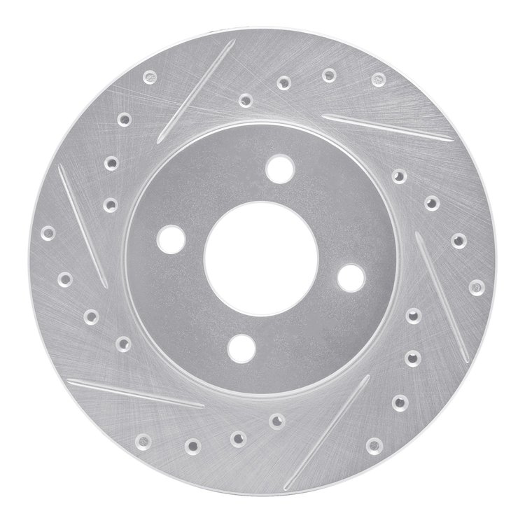 E-Line Drilled & Slotted Silver Brake Rotor, 1983-1988 Mopar, Position: Front Left
