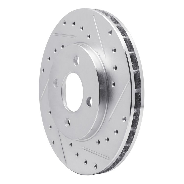 E-Line Drilled & Slotted Silver Brake Rotor, 1983-1988 Mopar, Position: Front Right