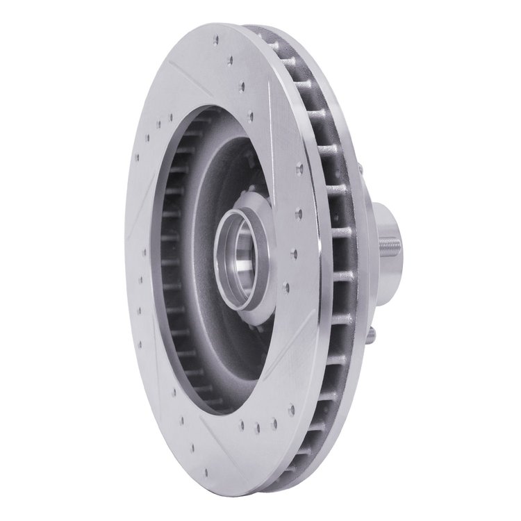 E-Line Drilled & Slotted Silver Brake Rotor, 1969-1973 Mopar, Position: Front Left