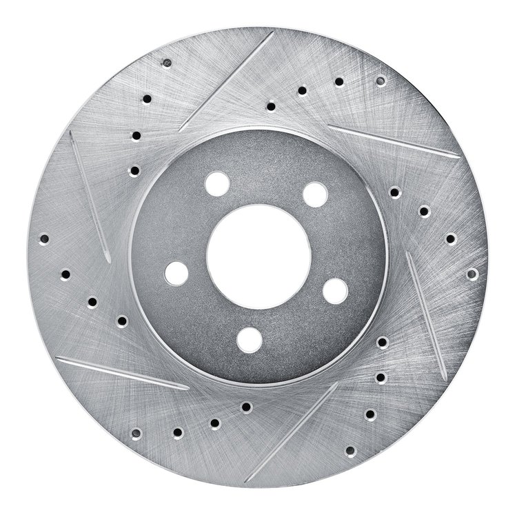 E-Line Drilled & Slotted Silver Brake Rotor, 1989-1995 Mopar, Position: Front Left