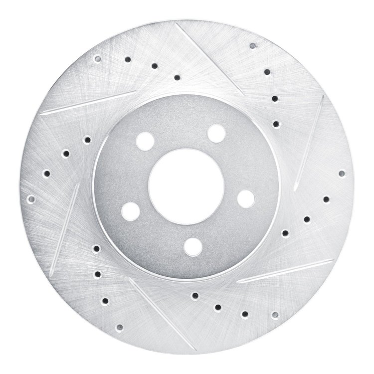 E-Line Drilled & Slotted Silver Brake Rotor, 1989-1995 Mopar, Position: Front Right