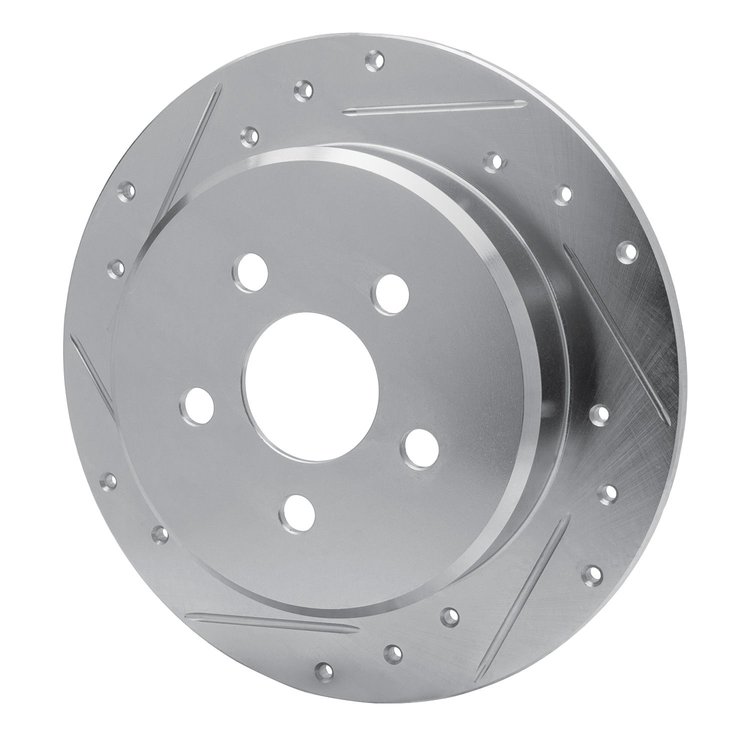 E-Line Drilled & Slotted Silver Brake Rotor, 1995-2003 Mopar, Position: Rear Left