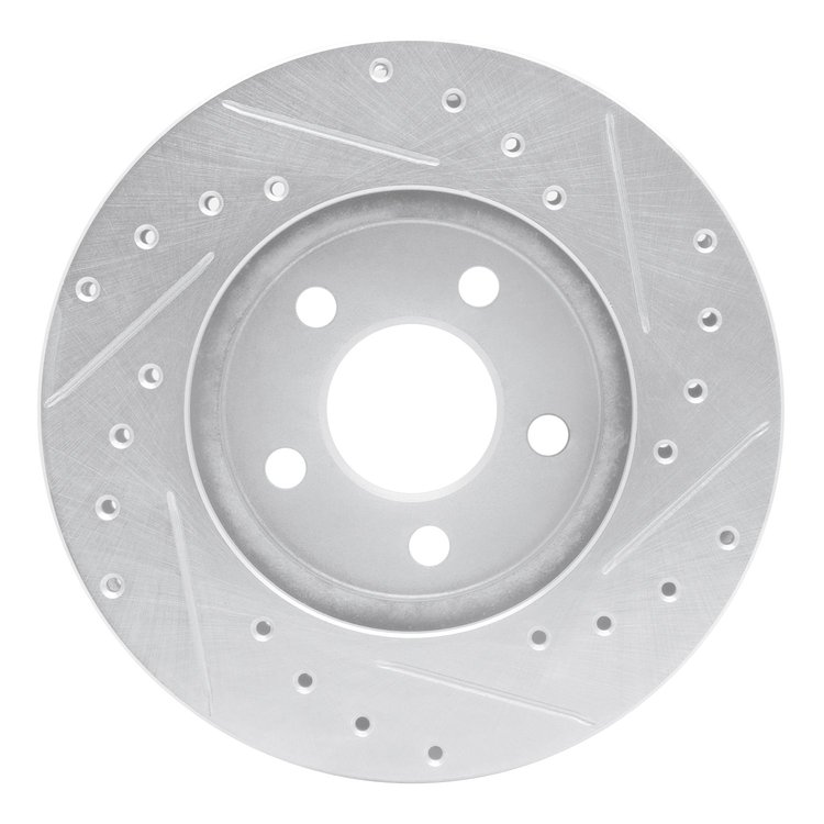 E-Line Drilled & Slotted Silver Brake Rotor, 1995-2000 Mopar, Position: Front Left