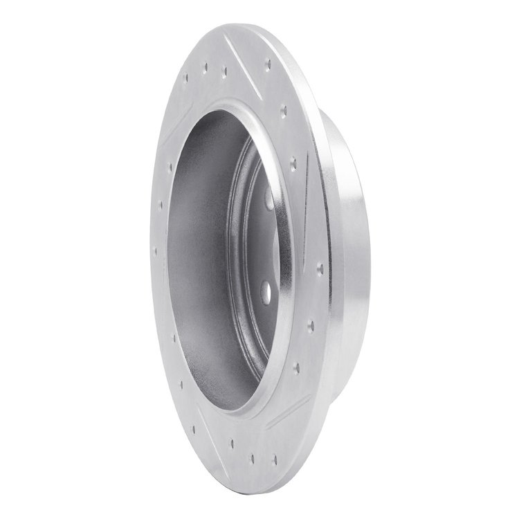 E-Line Drilled & Slotted Silver Brake Rotor, 1995-2007 Mopar, Position: Rear Left