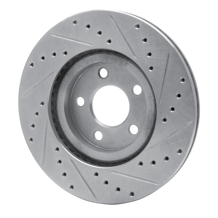 E-Line Drilled & Slotted Silver Brake Rotor, 2001-2010 Mopar, Position: Front Left