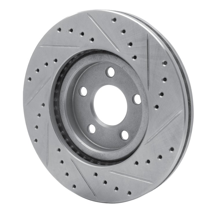 E-Line Drilled & Slotted Silver Brake Rotor, 2003-2009 Mopar, Position: Front Left