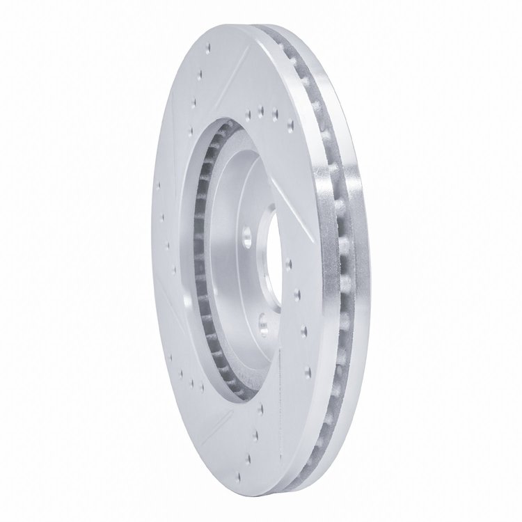E-Line Drilled & Slotted Silver Brake Rotor, 2003-2009 Mopar, Position: Front Right