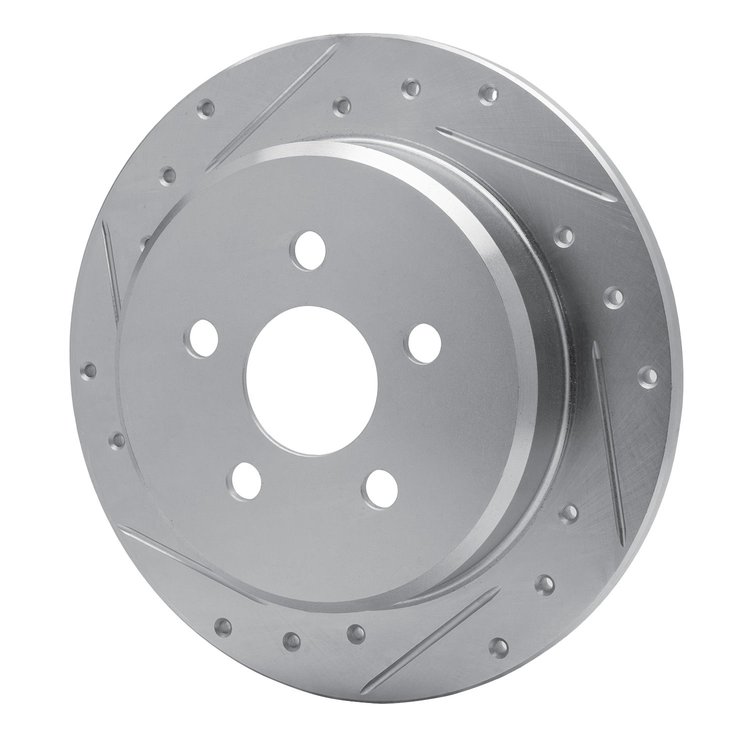 E-Line Drilled & Slotted Silver Brake Rotor, 2003-2010 Mopar, Position: Rear Left