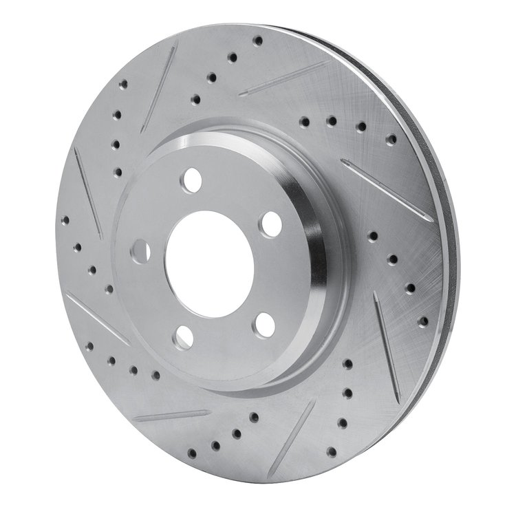 E-Line Drilled & Slotted Silver Brake Rotor, Fits Select Mopar, Position: Front Left